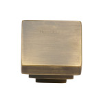 Heritage Brass Stepped Design Square Cupboard Knob – 32mm x 32mm